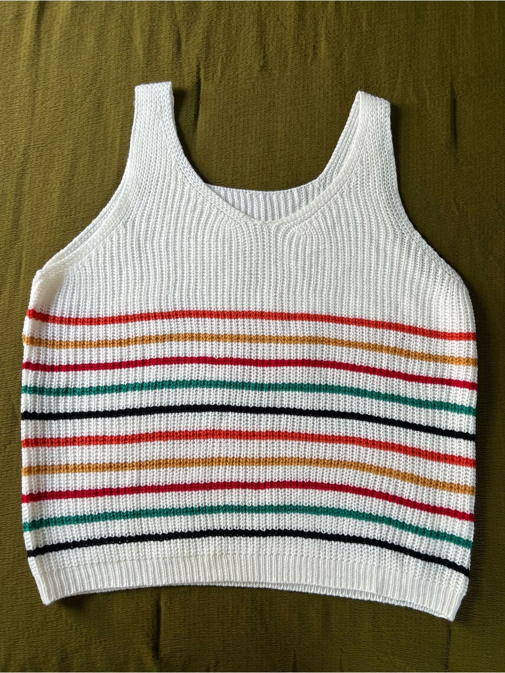 Rainbow Striped Ribbed Knit Crop Vest White Multicolor Size Small-Medium